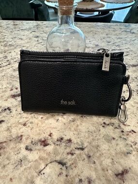 The Sak Black Pebbled Leather Zip Card Wallet with Key Clip